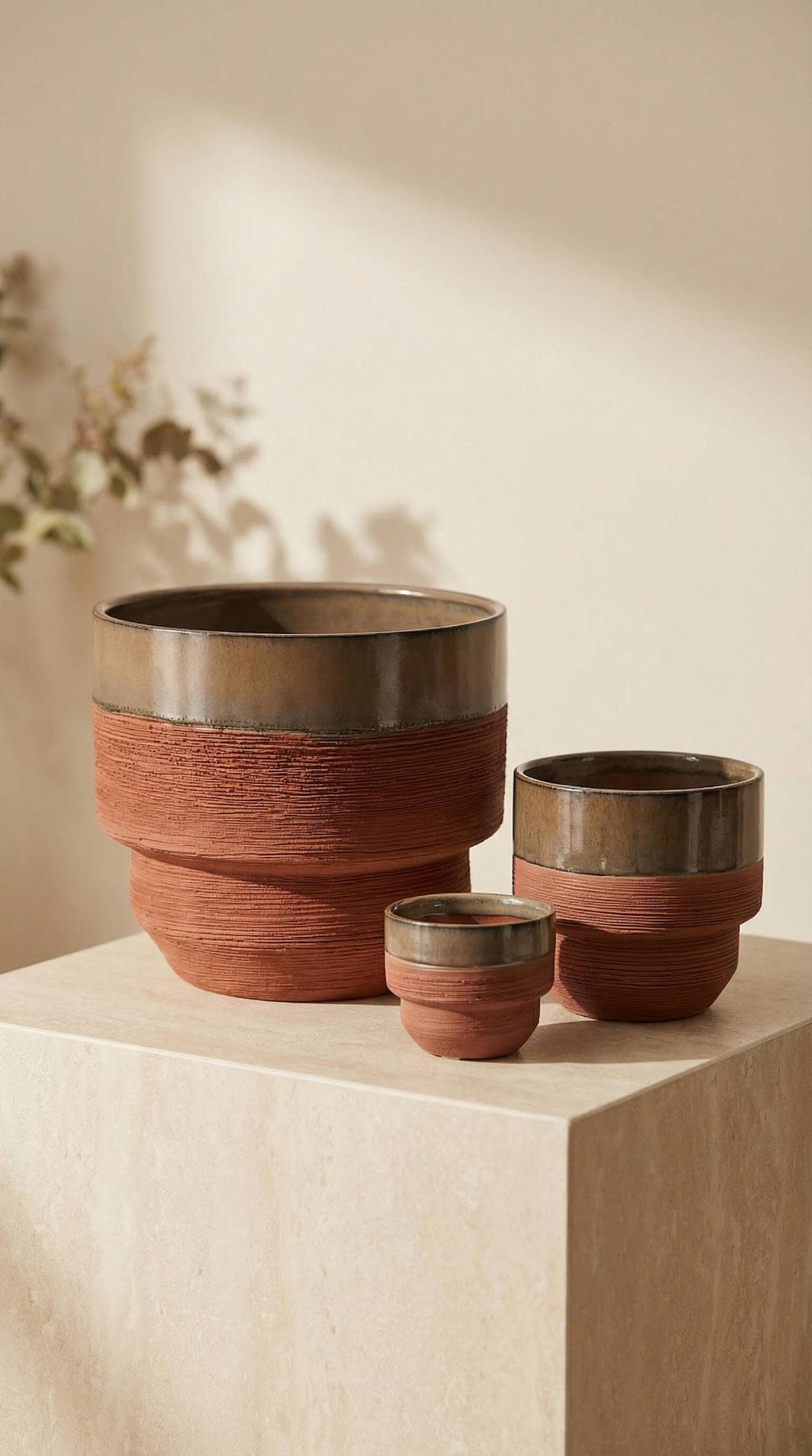 Ceramic Planter Pot, Two-Tone with Drainage - Freya