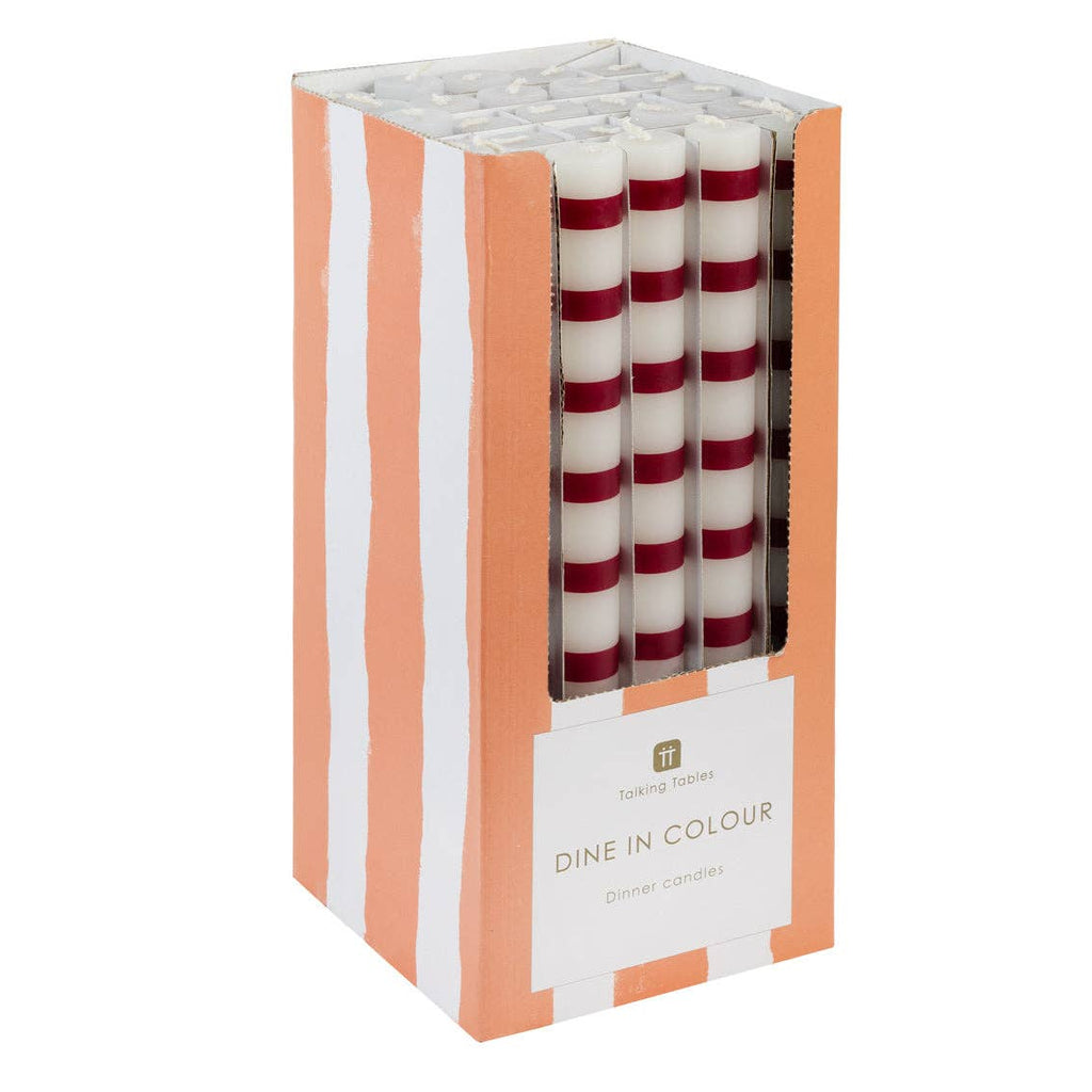 Burgundy & White Stripe Dinner Candle