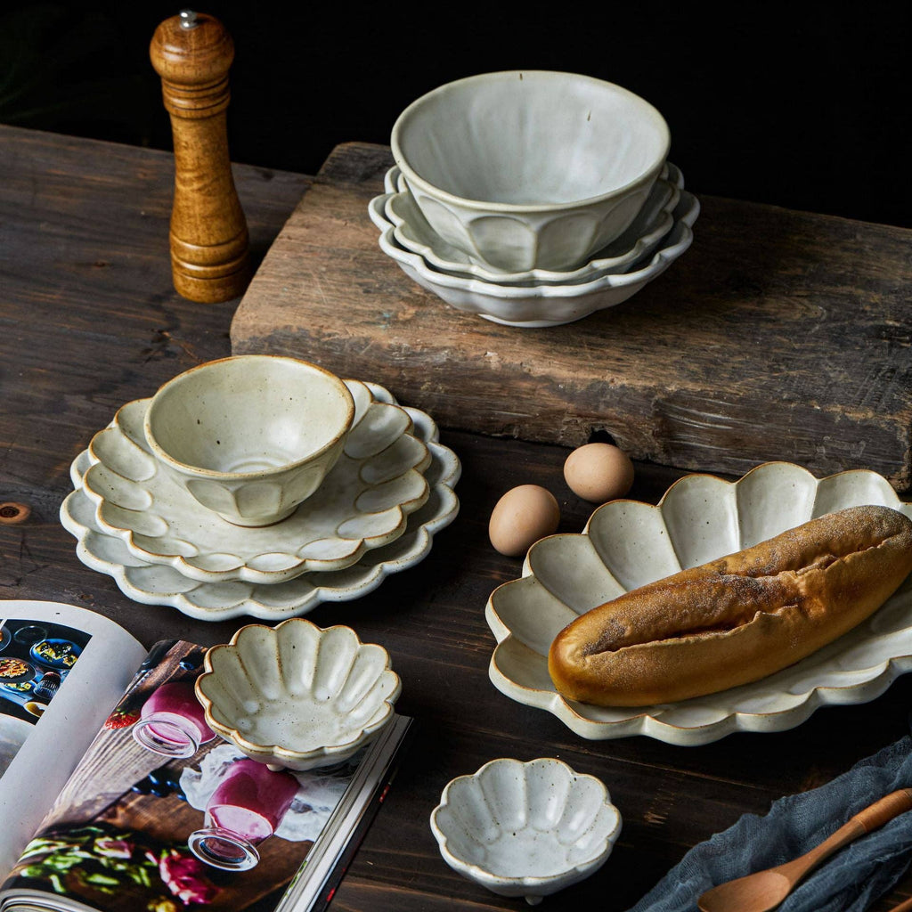 Handmade Japanese Style Pear Blossom Stoneware Pasta Bowl Plate