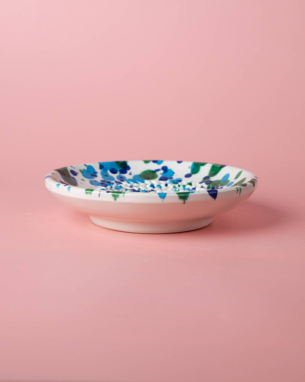 Small Garlic Grater Ceramic Plate - Blue & Green Coral