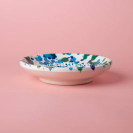 Small Garlic Grater Ceramic Plate - Blue & Green Coral