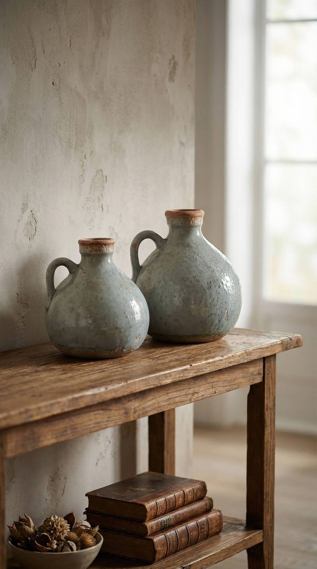 Ceramic Jug Vase, Vintage Style, Blue Grey - Delphi