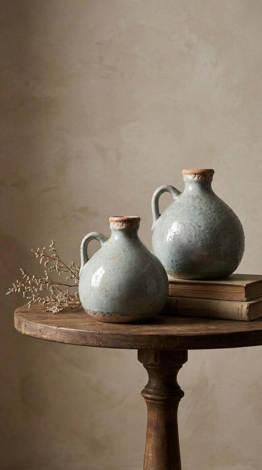 Ceramic Jug Vase, Vintage Style, Blue Grey - Delphi