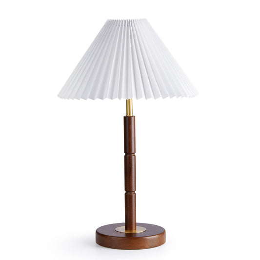 Vintage Walnut and Brass Table Lamp with Fabric Shade