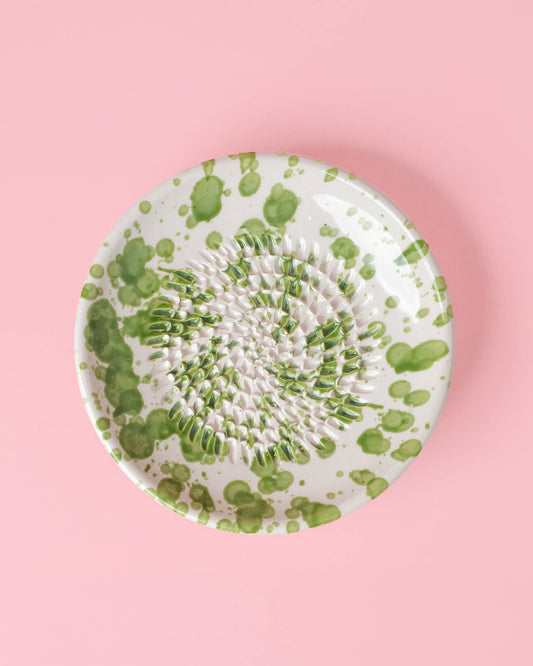 Ceramic Garlic Grater Plate - Small Green & White - Moss - top view