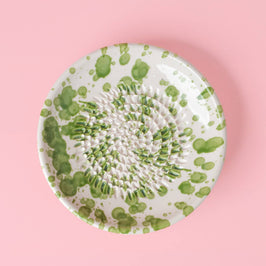 Ceramic Garlic Grater Plate - Small Green & White - Moss - top view