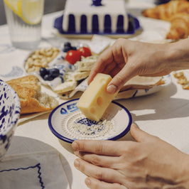 Small Ceramic Garlic Grater Plate - Blue & White Tuna