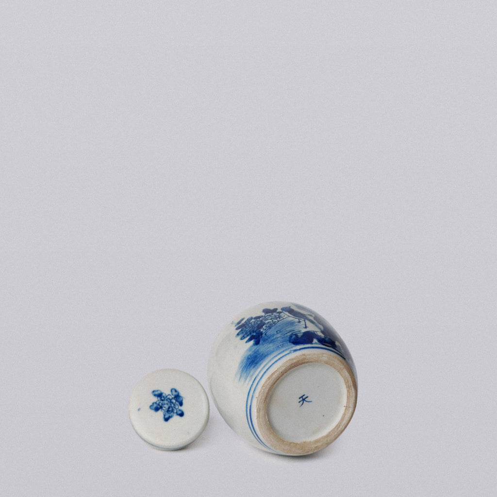 Porcelain Mini Bird and Flower Round Jar - Blue and White