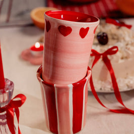Artisanal Ceramic Mug - Red & Pink Striped Sweetheart