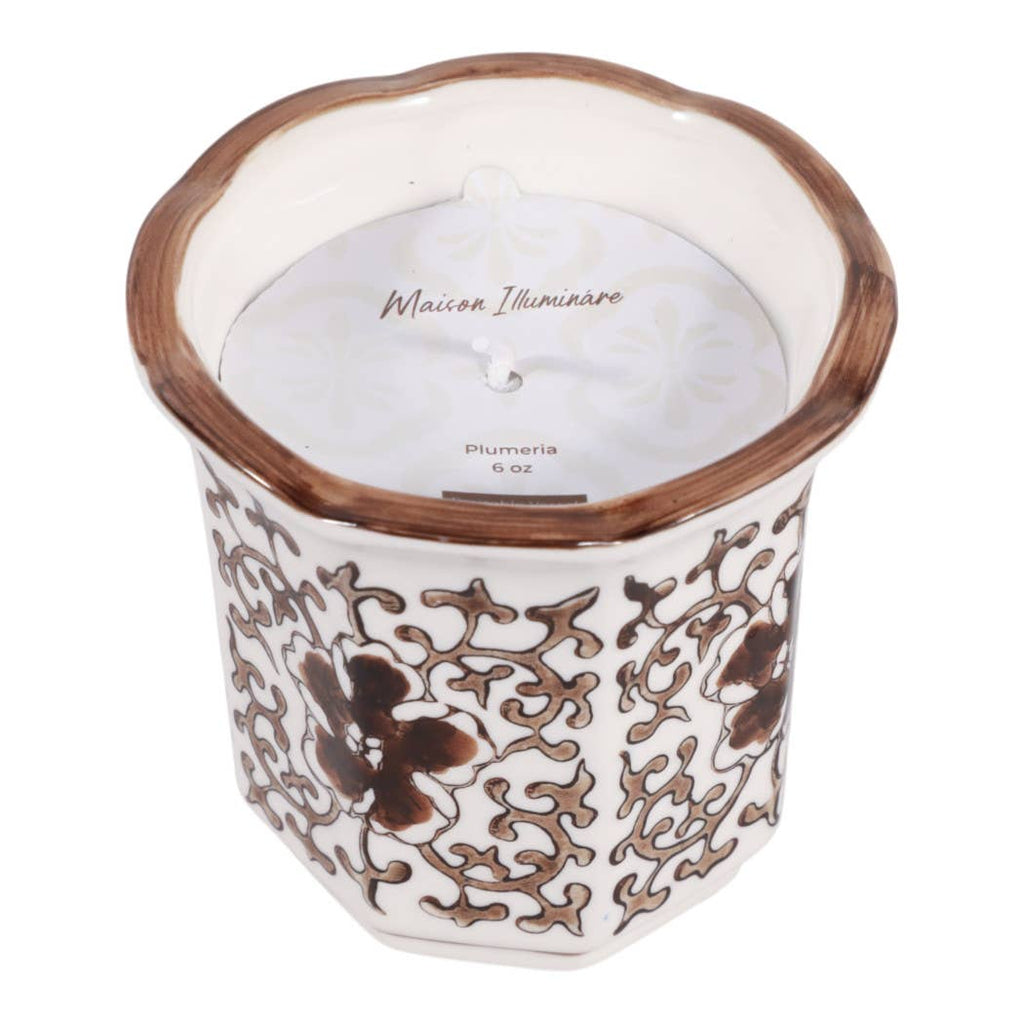 Plumeria Brown and White Ceramic Scented Candle