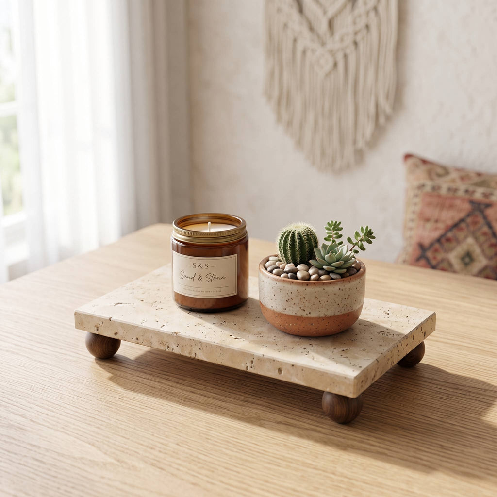 Travertine Riser & Pedestal Tray | Decorative Stone Tray