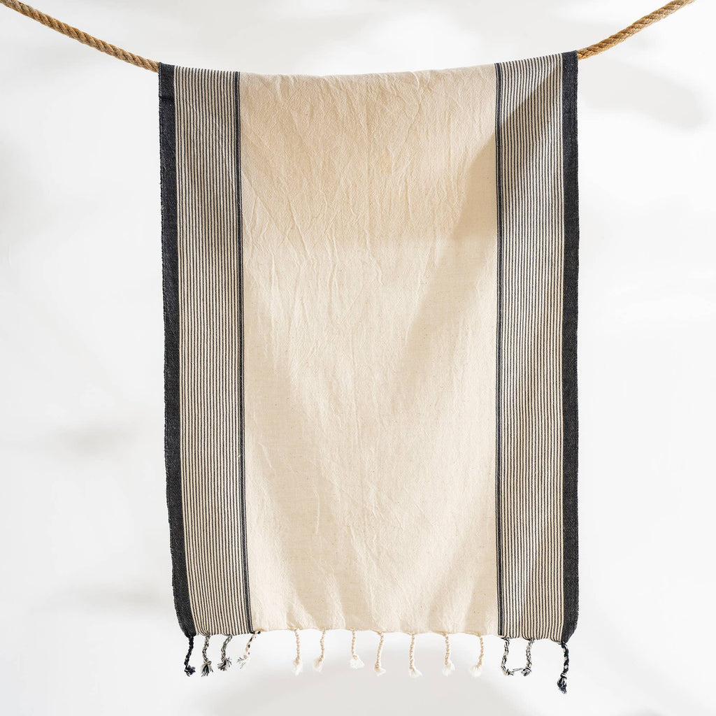 Turkish Hand/Dish Towels Peshtemal - Striped Black