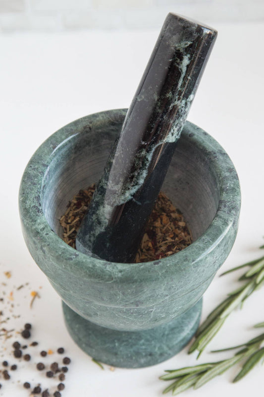 Marble Mortar and Pestle, Green, 4"