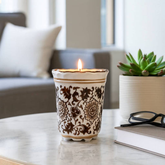 Jasmine Brown and White Ceramic Scented Candle