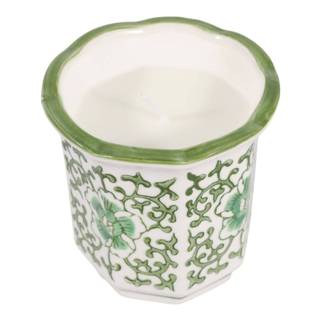 Plumeria Green and White Ceramic Scented Candle
