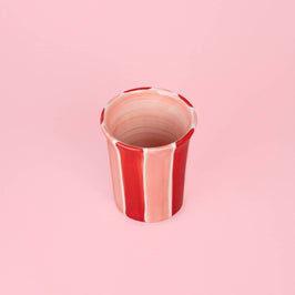 Artisanal Ceramic Mug - Red & Pink Striped Sweetheart