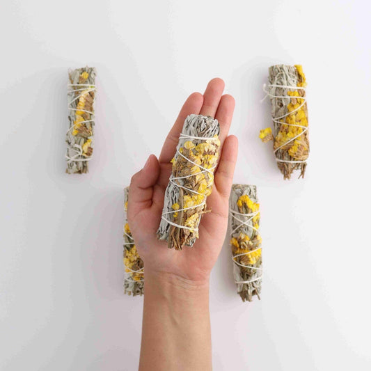 White Sage with Yellow Sinuata Smudge Stick