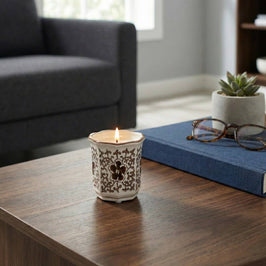 Plumeria Brown and White Ceramic Scented Candle