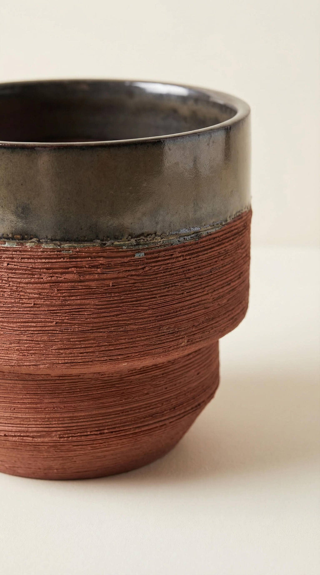 Ceramic Planter Pot, Two-Tone with Drainage - Freya