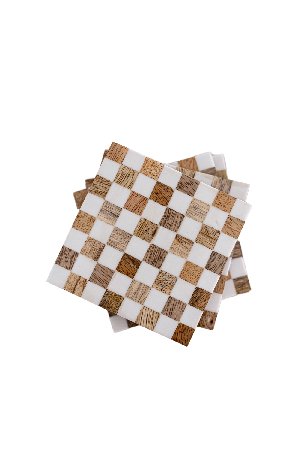 Checkered Wood & Resin Coasters (set of 4)