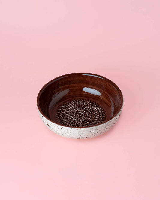 Garlic Grater Plate - Medium Ceramic - Brownie