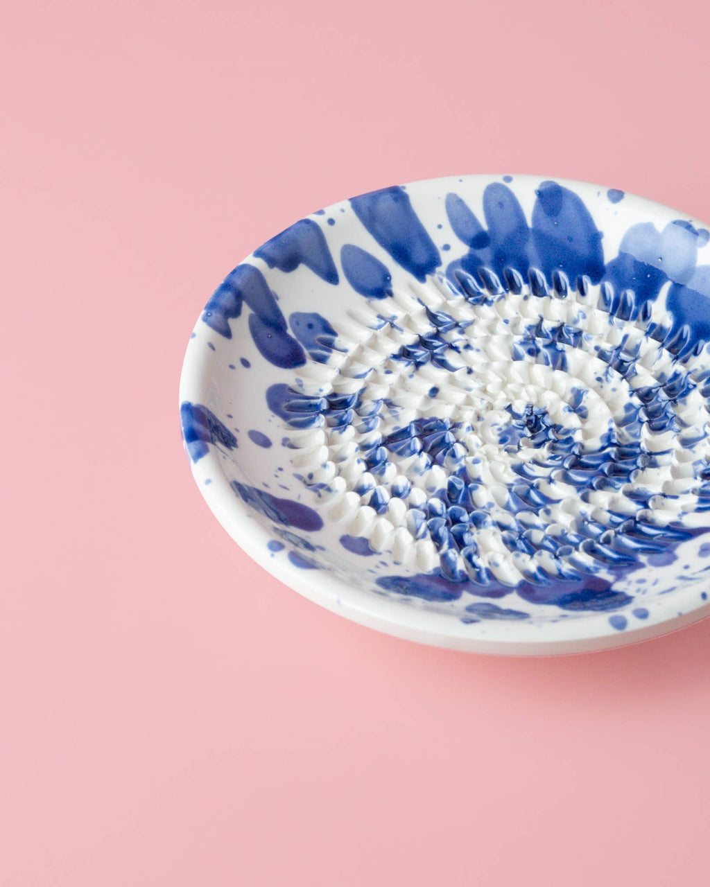 Small Ceramic Garlic Grater Plate - Blue & White