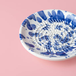 Small Ceramic Garlic Grater Plate - Blue & White - side view
