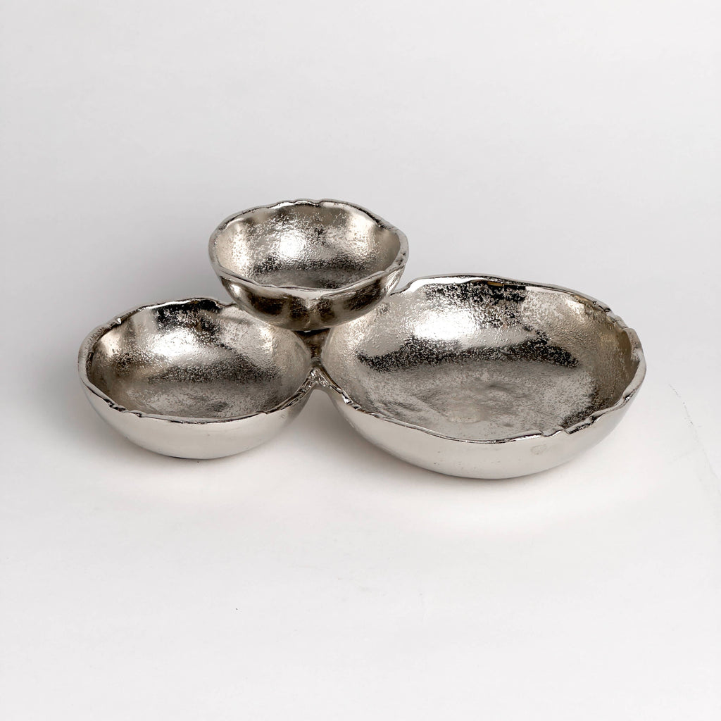 Silver Textured Aluminum 3-Bowl Cluster Dish