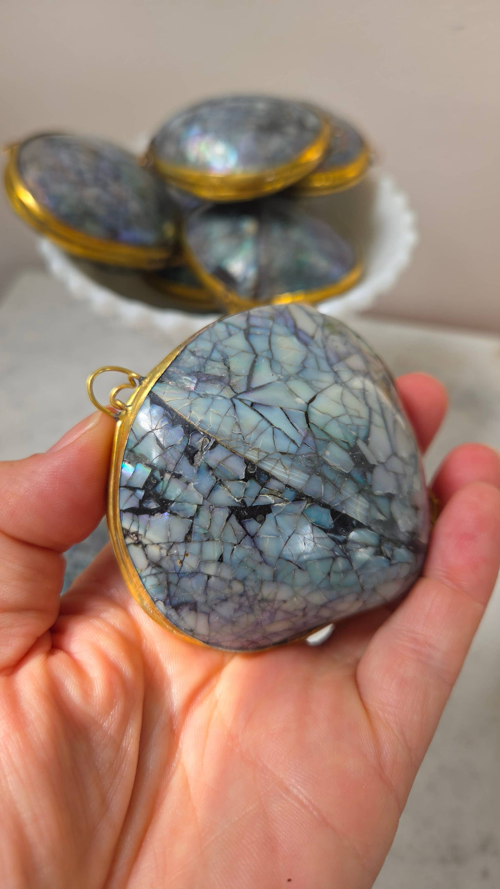 Polished Blue Crackle Shell Trinket Box