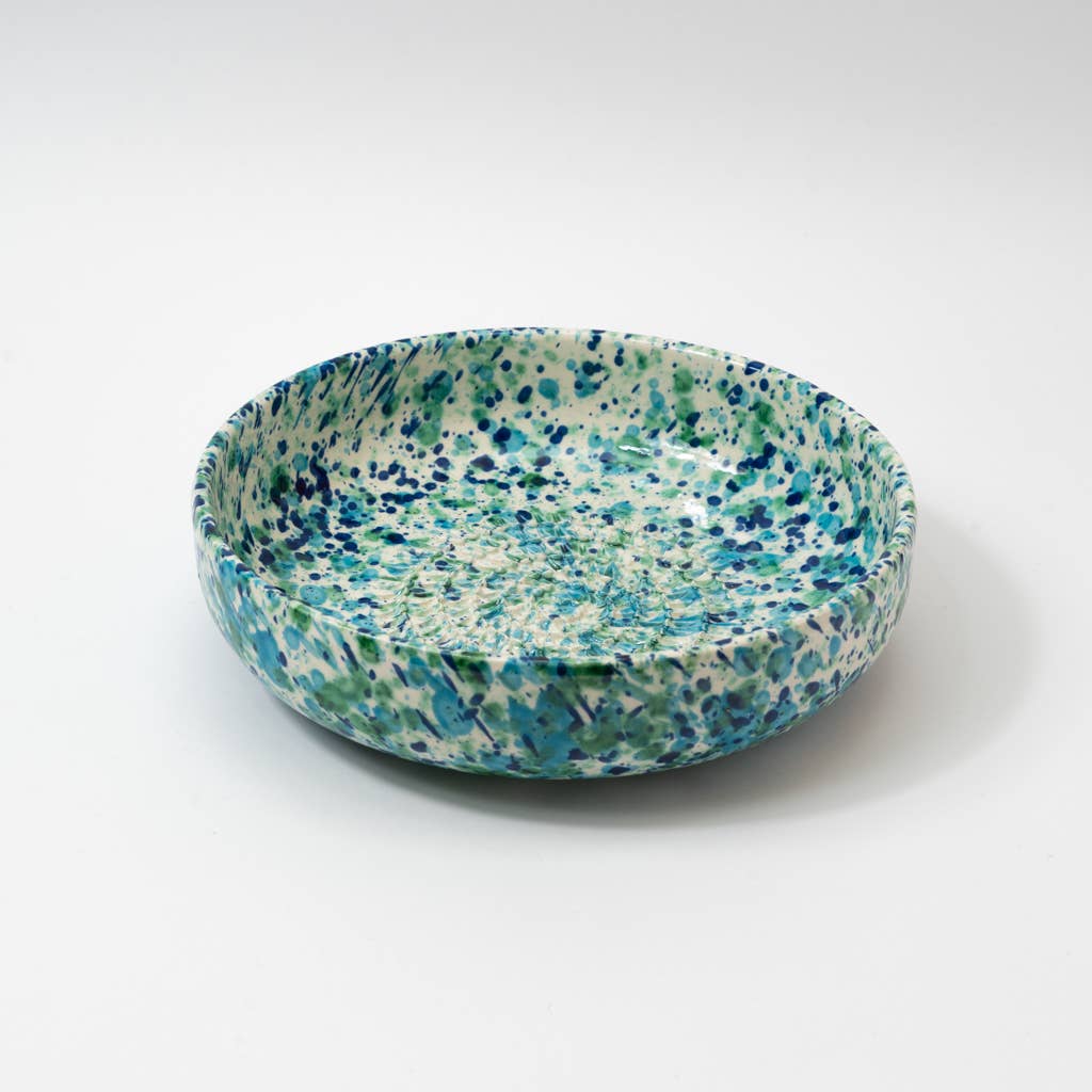 Medium Ceramic Garlic Grater Plate - Blue & Green Coral
