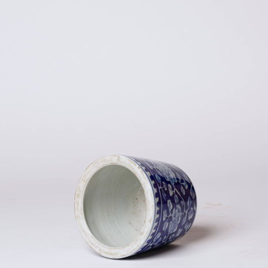 Tiny Dark Blue and White Porcelain Peony Cachepot