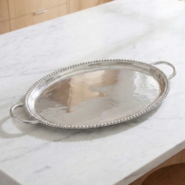 Aluminum Beaded Oval Tray w/handle